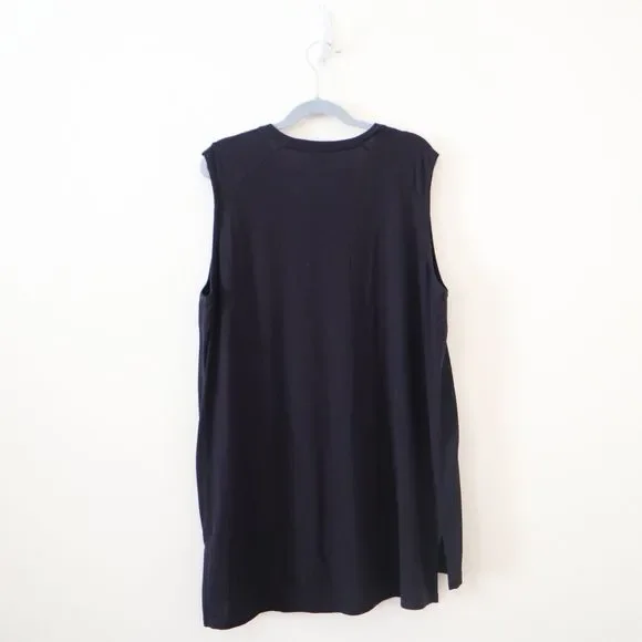 Theory Size S Roliet Modern Silk Satin & Jersey Mixed Tank Top Navy Blue Black - Picture 10 of 12
